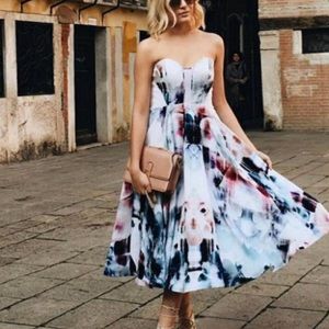 ❤️Bariano Floral Flux Ivory Print Midi Dress
